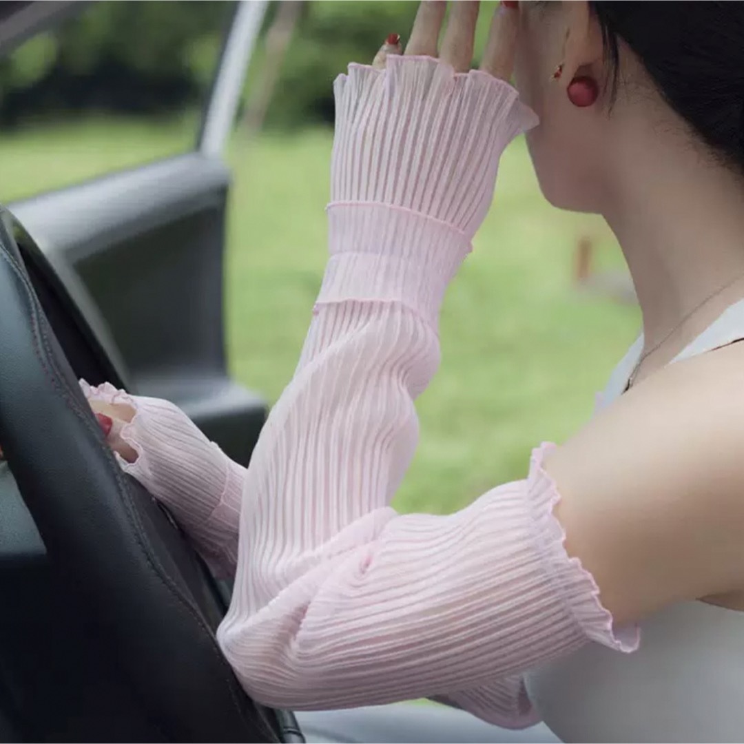 アームカバー　4色セット　ブラック　ホワイト　ピンク　ブルー　シフォン　韓国 レディースのファッション小物(手袋)の商品写真