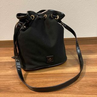 ランバンオンブルー(LANVIN en Bleu)の【極美品】LANVIN ランバン キャンパス×レザー 巾着 ショルダーバッグ 黒(ショルダーバッグ)