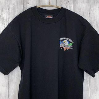 ハーレーダビッドソン(Harley Davidson)のハーレーＴシャツ　半袖　サイズＬ　黒ブラック　白頭鷲　アニマル両面ロゴメンズ古着(Tシャツ/カットソー(半袖/袖なし))