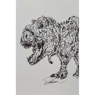 『ティラノサウルス』一筆書き。ボールペン画。絵画。恐竜。ハガキ。(絵画/タペストリー)