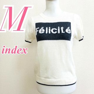 インデックス(INDEX)のインデックス　半袖ニット　M　ホワイト　グレー　カジュアル　配色　綿　アクリル(Tシャツ(半袖/袖なし))