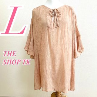 THE SHOP TK - ザショップティーケー　ブラウス　L　ピンク　シアー　リボン　レーヨン　ナイロン