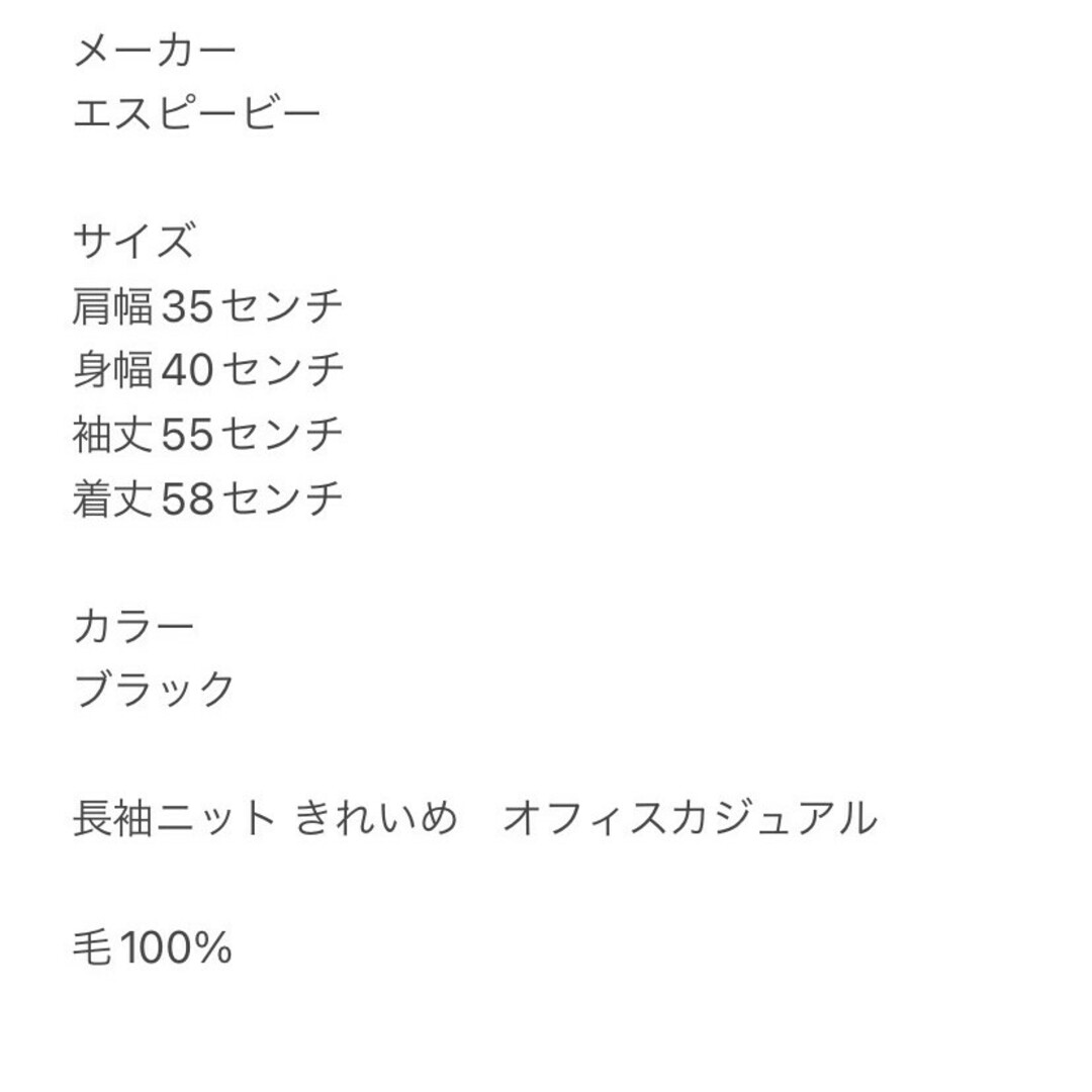 エスピービー　長袖ニット　M　ブラック　きれいめ　オフィス　毛100% レディースのトップス(ニット/セーター)の商品写真