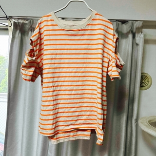 Discoat - ディスコート　Tシャツ　ボーダー　オレンジ　オーバーサイズ　L 抜け感