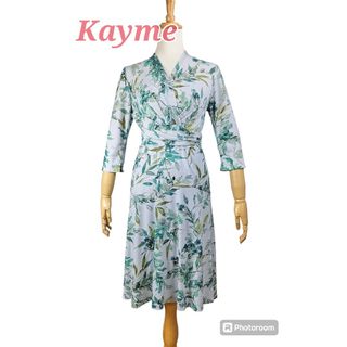 美品 kayme ケイミー　フラワープリントワンピース(ひざ丈ワンピース)