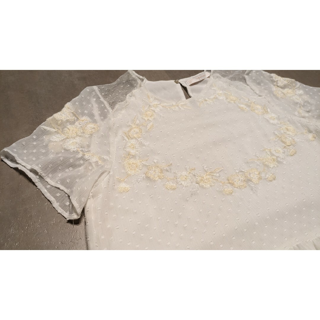 ZARA(ザラ)の【美品】ZARA　ドット花柄チュールトップス レディースのトップス(シャツ/ブラウス(半袖/袖なし))の商品写真