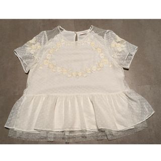 ザラ(ZARA)の【美品】ZARA　ドット花柄チュールトップス(シャツ/ブラウス(半袖/袖なし))