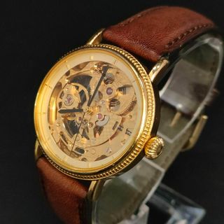 オリエント(ORIENT)の美品【稼働品】ORIENTオリエントモンビジュ　ゴールド　ブラウンレザー　自動巻(腕時計(アナログ))