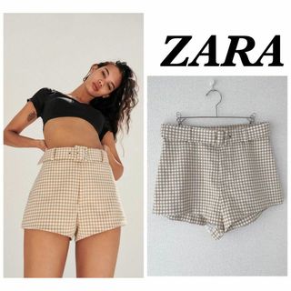 ザラ(ZARA)の1回のみ着用 ZARA ザラ ベルト付きギンガムチェックショートパンツ 美品(ショートパンツ)