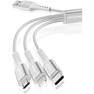 充電ケーブル  急速 超高耐久 Type C Micro USB  シルバー(その他)