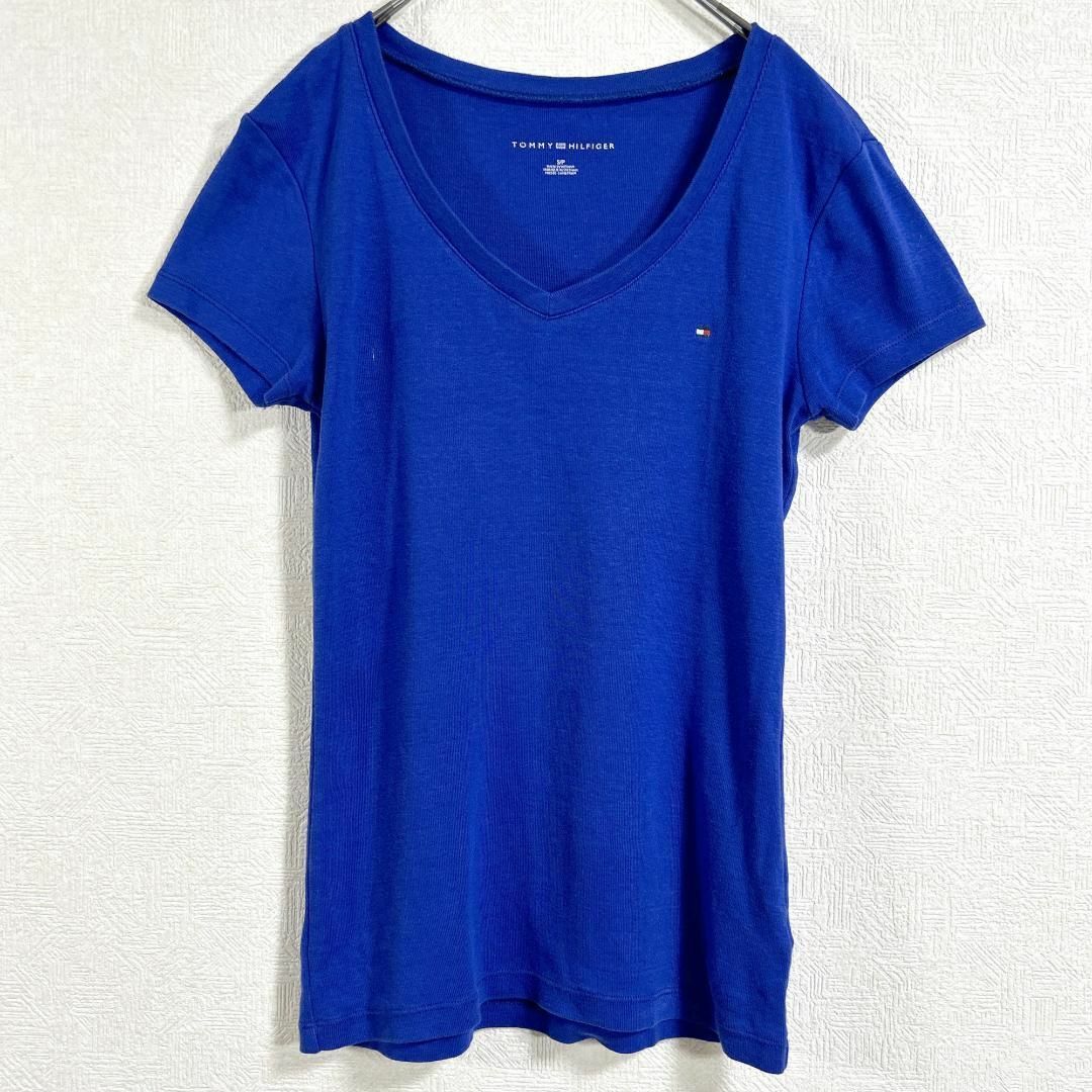 TOMMY HILFIGER(トミーヒルフィガー)のトミーヒルフィガー　Ｖネックカットソー Ｔシャツ Sサイズ ブルー ♪ レディースのトップス(カットソー(半袖/袖なし))の商品写真