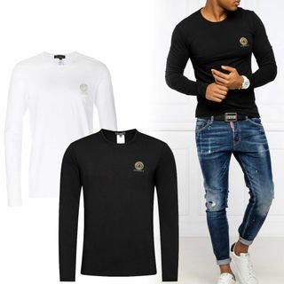 VERSACE - 送料無料 4 VERSACE ヴェルサーチ AU10197 A232741 ブラック ホワイト メデューサ 2枚セット 長袖Tシャツ size 5