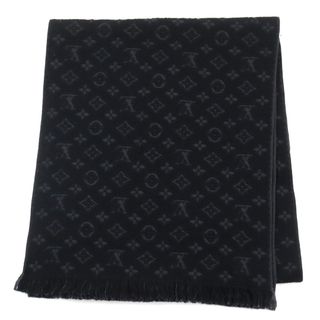 ルイヴィトン(LOUIS VUITTON)の極美品○LOUIS VUITTON ルイヴィトン M70520 エシャルプ・モノグラムクラシック ウール100% フリンジ付き マフラー ブラック 178×39 イタリア製 正規品(マフラー)