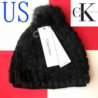 カルバンクライン(Calvin Klein)のレア 新品 カルバンクライン USA レディース ポンポン 黒 ニット帽(ニット帽/ビーニー)