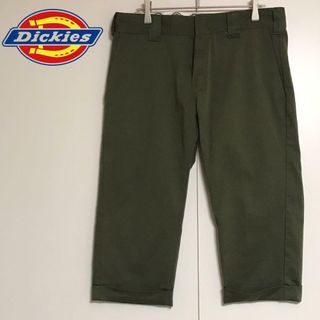 ディッキーズ(Dickies)の【美品】ディッキーズ　ロゴ入りクロップドワークパンツ　カーキ　 W30 F947(その他)