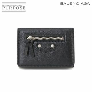 新品同様 バレンシアガ BALENCIAGA クラシック ミニ ウォレット 三つ折り 財布 レザー ブラック 477455 VLP 90232025