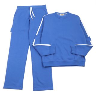 Hermes - 極美品○HERMES エルメス ランH 21SS コットン100% サイドHライン Vガゼット スウェットセットアップ ブルー L / M イタリア製 正規品 メンズ