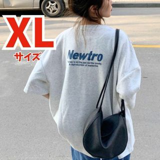 半袖 Tシャツ レディース お洒落 カジュアル ロゴ 袖丈長 韓国 グレー XL(Tシャツ(半袖/袖なし))