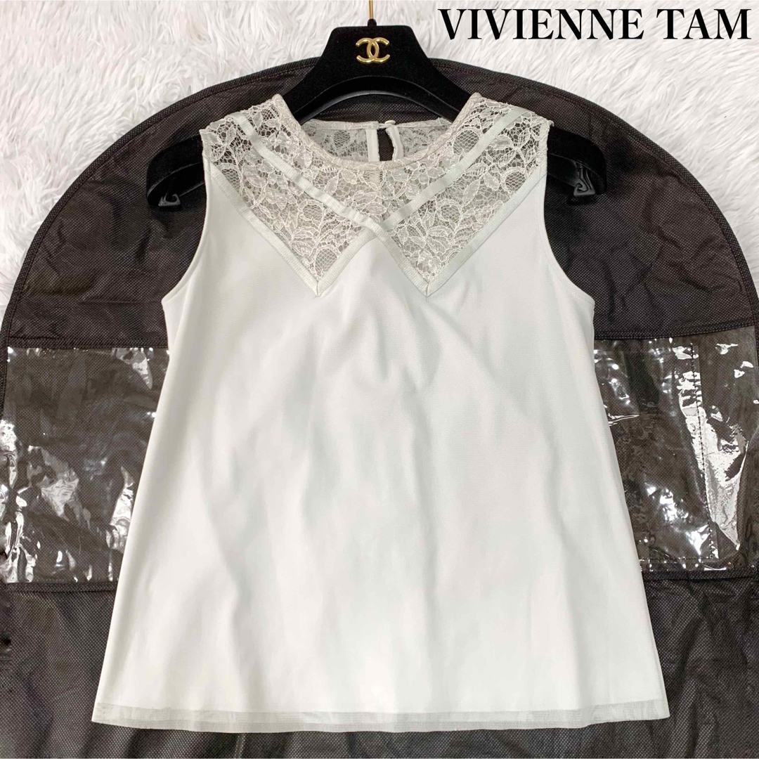 VIVIENNE TAM(ヴィヴィアンタム)の１０ ヴィヴィアンタム レースパワーネットトップス ノースリーブ 38サイズ レディースのトップス(カットソー(半袖/袖なし))の商品写真