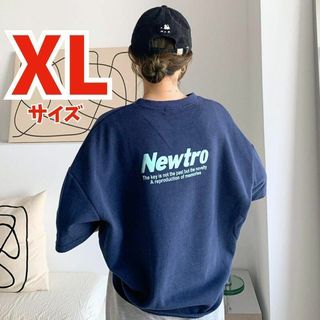 半袖 Tシャツ レディース トップス お洒落 ロゴ 春夏 スポーツ 紺色 XL(Tシャツ(半袖/袖なし))