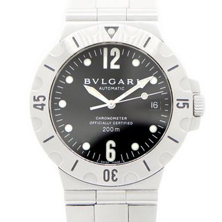 ブルガリ(BVLGARI)の内部点検済 BVLGARI ブルガリ ディアゴノ スクーバ SD38S デイト 200m防水 黒 ブラック SS ステンレス メンズ 自動巻き【6ヶ月保証】【腕時計】【中古】(腕時計(アナログ))