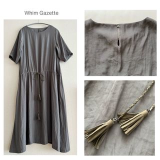 Whim Gazette  ウエストリボン　ワンピース　半袖　カーキ(ひざ丈ワンピース)