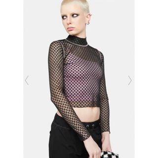 DOLLSKILL  delias チェッカートップス　シースルートップス(シャツ/ブラウス(長袖/七分))