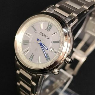 セイコー(SEIKO)の極美品【稼働品】SEIKO　セイコールキア　ホワイト　ブルー　シルバー　ソーラー(腕時計)