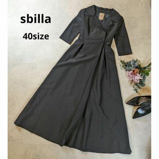 シビラ(Sybilla)の極美品　シビラ　sbilla 黒　ロングワンピース　リボン　Lサイズ　5部袖(ロングワンピース/マキシワンピース)