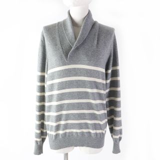 ブルネロクチネリ(BRUNELLO CUCINELLI)の美品★Brunello Cucinelli ブルネロクチネリ カシミヤ100% ショールカラー ボーダーニット/プルオーバーニット グレー アイボリー 46 イタリア製 レディース(ニット/セーター)