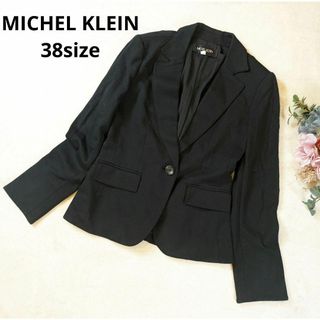 エムケーミッシェルクラン(MK MICHEL KLEIN)のミシェルクラン　黒　ポンチ素材テーラードジャケット38サイズ　総裏地 カット素材(テーラードジャケット)