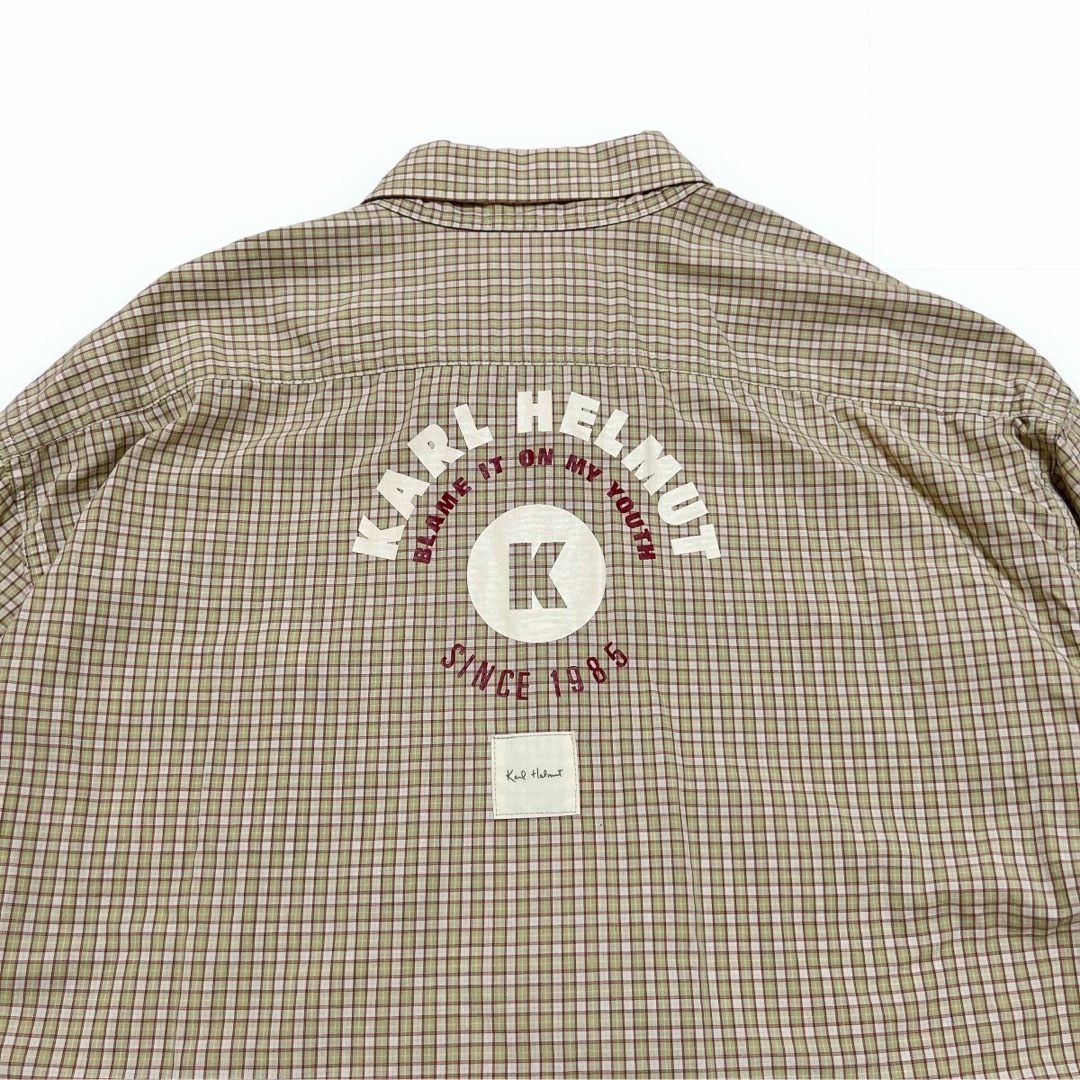 Karl Helmut(カールヘルム)のカールヘルム ロゴ ねずみ刺繍 チェック柄 コットンシャツ BD ベージュ L メンズのトップス(シャツ)の商品写真