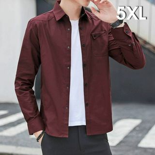 5XL 春 夏 長袖 メンズ シャツ スタイリッシュ カジュアル ワイン (シャツ)