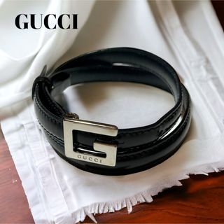 グッチ(Gucci)の【美品】GUCCI ベルト シルバーバックル 細ベルト パテントレザー  黒(ベルト)