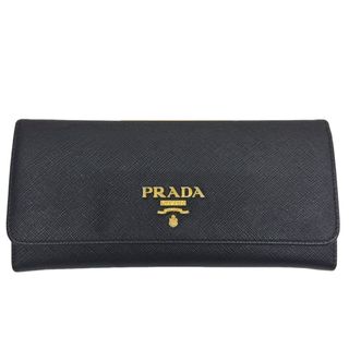 プラダ(PRADA)のPRADA プラダ 1MH132 長財布 サフィアーノ パスケース付き ブラック レザー 二つ折り 【中古】 42404K110(長財布)