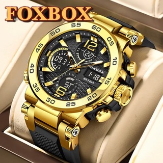 新品 FOXBOX デュアルウォッチ50M防水 メンズ腕時計 ブラック＆ゴールド(腕時計(アナログ))