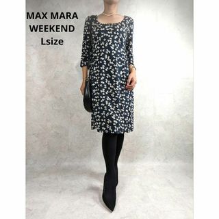 ウィークエンドマックスマーラ(Weekend Max Mara)のMAXMARA WEEKEND 紺色ネイビー　ワンピース　Lサイズ　春夏　蝶(ひざ丈ワンピース)