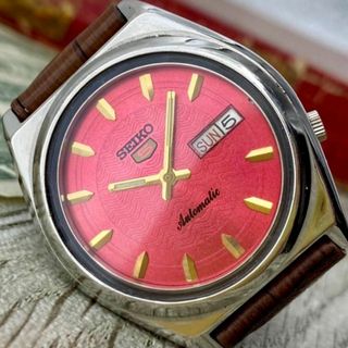 セイコー(SEIKO)の【レトロなデザイン】セイコー5 メンズ腕時計 レッド 自動巻き ヴィンテージ(腕時計(アナログ))