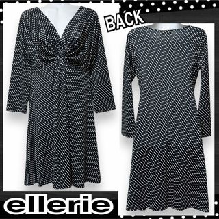 【新品/ellerie】胸元深Vネックドット柄ワンピース(ひざ丈ワンピース)