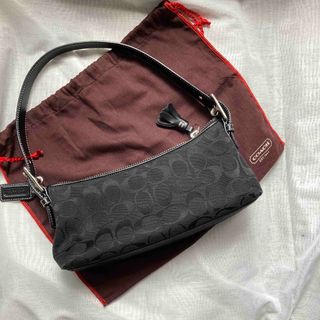 コーチ(COACH)の美品　COACH 436  ハンドバッグ　キャンバス　シグネチャー　ブラック　黒(ハンドバッグ)