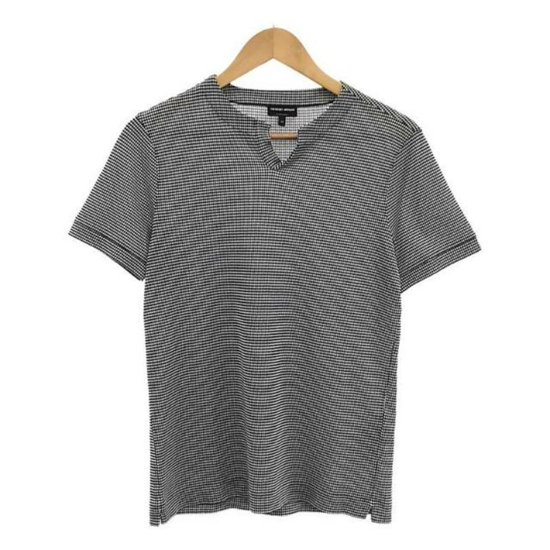 Giorgio Armani(ジョルジオアルマーニ)のGIORGIO ARMANI / ジョルジオアルマーニ | スキッパー メランジニット Tシャツ | M | ホワイト / ネイビー | メンズ メンズのトップス(Tシャツ/カットソー(半袖/袖なし))の商品写真