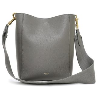 セリーヌ(celine)のセリーヌ サングル バケット スモール ショルダーバッグ 斜め掛け グレインカーフレザー グレー ゴールド金具 18930 CELINE（未使用保管品）(ショルダーバッグ)