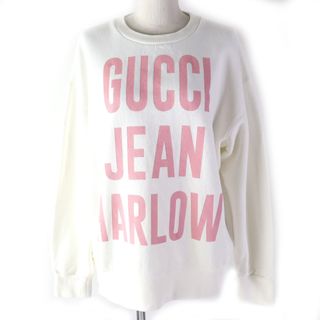 グッチ(Gucci)の極美品△GUCCI グッチ 688219 コットン JEAN HARLOW 長袖 スウェットシャツ トレーナー ホワイト ピンク S イタリア製 正規品 レディース(トレーナー/スウェット)