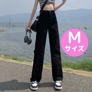 【人気】カーゴパンツ　カジュアル　黒 M　チノパン　ストリート　レディース 韓国(ワークパンツ/カーゴパンツ)