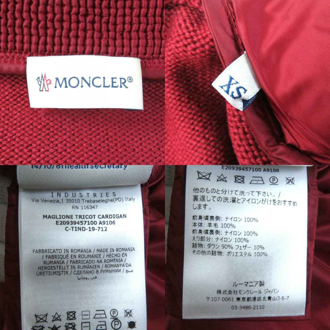 MONCLER(モンクレール)の極美品△MONCLER モンクレール 2019年製 MAGLIONE TRICOT CARDIGAN 袖ニット切替 ロゴパッチ付き ダウンジャケット レッド系 XS 正規品 レディース レディースのジャケット/アウター(ダウンジャケット)の商品写真