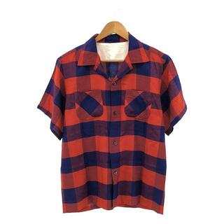 THREE FACE / スリーフェイス | レーヨン チェック オープンカラーシャツ | M | レッド / ブルー | メンズ(Tシャツ/カットソー(半袖/袖なし))