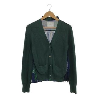 サカイ(sacai)のsacai / サカイ | プリーツドッキングニットカーディガン | 2 | グリーン/ブルー/ブラウン | レディース(カーディガン)