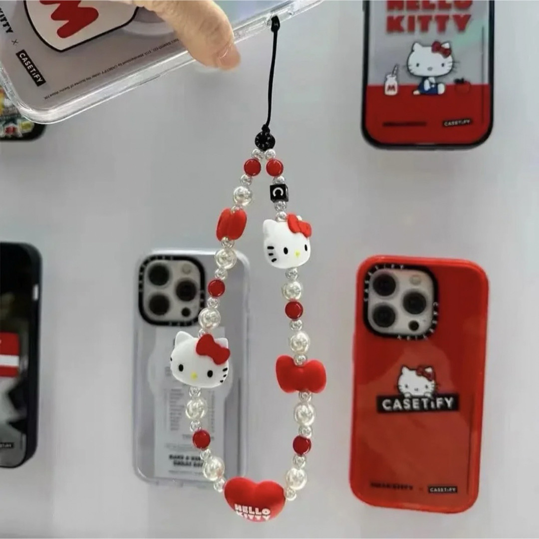 サンリオ(サンリオ)の【新品】キティ♡スマホストラップ ハンドメイドのスマホケース/アクセサリー(スマホストラップ/チャーム)の商品写真