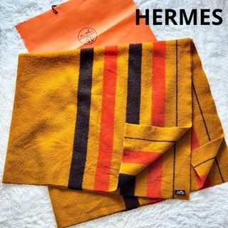 Hermes - 良品 希少 エルメス 大判 ブランケット ロカバール 厚手 ウール オレンジ