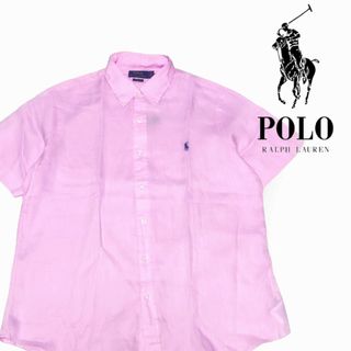 ポロラルフローレン(POLO RALPH LAUREN)の【新品タグ付き】ポロラルフローレン　リネン　麻　シャツ　ピンク　ポニー刺繍　L(シャツ)